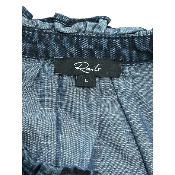Rails Amina Denim Mini Dress Tencel Dark Wash Smocked Waist L NWOT. Retail $210 - Picture 9 of 11